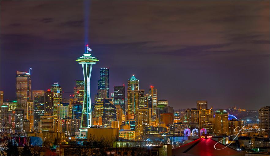 Midnight Seattle - Seattle WA from Kerry Park, 2009.